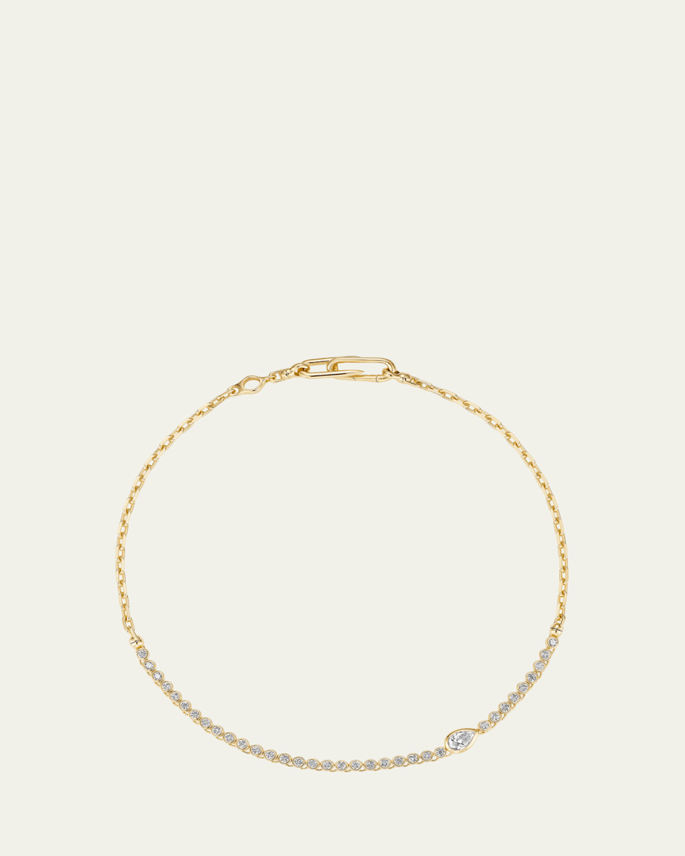18K Yellow Gold Vessel Diamond Tennis Necklace with Oval Pink Sapphire